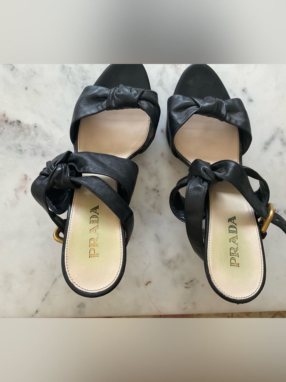 Prada Black Knotted Leather Women’s Sandals - Picture 2 of 5